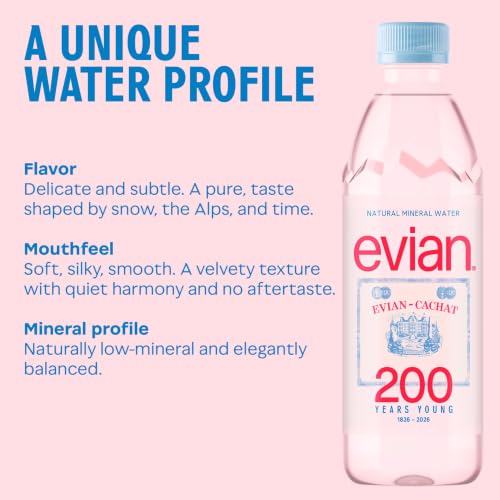Image of evian Natural Mineral Water Bottle, Drinking Water, 500ml, Case of 24
