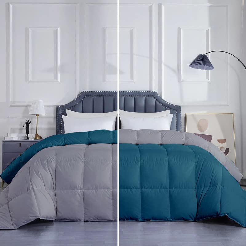 MammaYo Razzai Down Alternative Soft Quilted 300 GSM All Weather Comforter (90" x 90" Inches/228cm x 228cm) - Queen Size Comforters|Silver/Teal| TC - 400