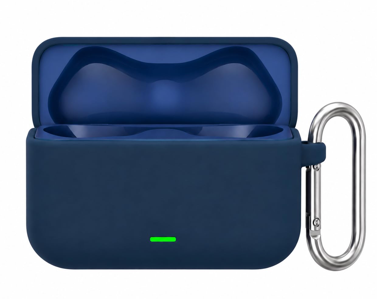 Silicone Case for Realme Buds T500 Pro TWS Earbuds, Shockproof Cover with Heavy Duty Carabiner, LED Visible (Navy Blue)-image-33