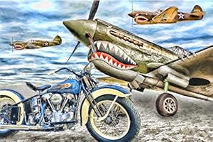 Harley Davidson Knucklehead Motorcycle P40 Warhawk Flying Tigers Plane Biker Art Print