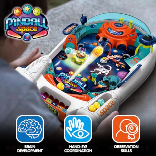 Image of Wembley Pinball Game for Kids 3 4 5 6 7 Years Old for 2-4 Players Mini Pin Ball Arcade Machine Toy Tabletop Indoor Game Easy to Assemble Birthday Gift for Boys Girls - Space Themed