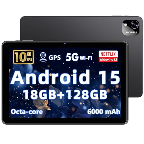 Image of 10.1 Inch Android 15 Tablet with Gemini AI, 18GB RAM 128GB ROM (1TB Expandable), Octa-Core Processor, 1280x800 IPS HD Display, 6000mAh Battery, WiFi 6, Dual 5MP /8MP Camera, Widevine L1, Black