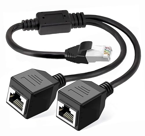 MOBKAJUI Paquete de 2 adaptadores de red Ethernet RJ45 de 1 macho a 2 hembras, adecuado para conectores Super Cat5, Cat5e, Cat6, Cat7, LAN Ethernet,