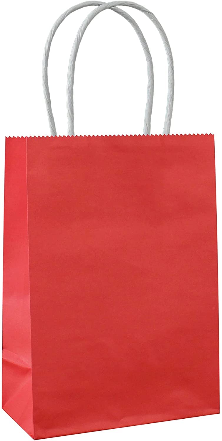 COOLBABY Medium Gift Bags Kraft Paper Bags with Handles for Party Favors (21 x 27 x 11cm,Red) ,12 PCS