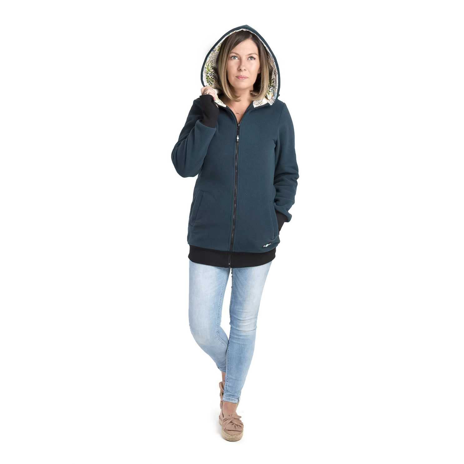 FUN2BEMUM Luna 3in1 Tragejacke Tragepullover für Mama & Baby Petrol