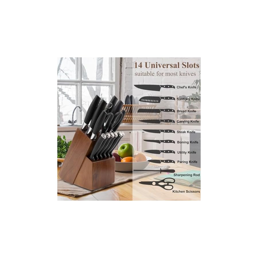 RedCall-Universal-Knife-Block-HolderLarge-Wood-Bamboo-Knife-Block-without-Knives14-Slot-Universal-Knife-Holder-CountertopButcher-Block-Knife-Storage-Organizer-for-Kitchen-Brown RedCall Universal Knife Block Holder,Large Wood Bamboo Knife Block without Knives,14 Slot Universal Knife Holder Countertop,Butcher Block Knife Storage Organizer for Kitchen (Brown)