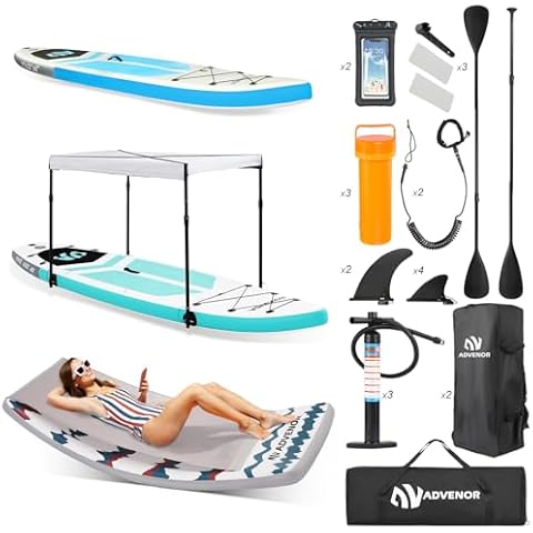 ADVENOR Blue Basic Paddle Board, Larger Green Paddle Board with Shade, Inflatable Rocking Lounge Chair Pool Float, All Accessories Included Cover