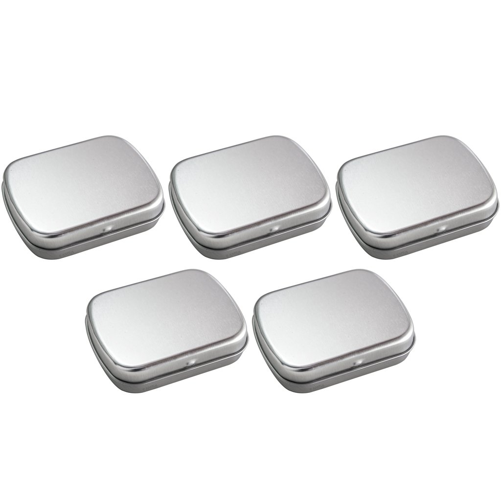 JUVITUS 1 oz Rectangular Metal Hinge Top Steel Tin Container for Storage, Travel, Gifts (5 Pack)