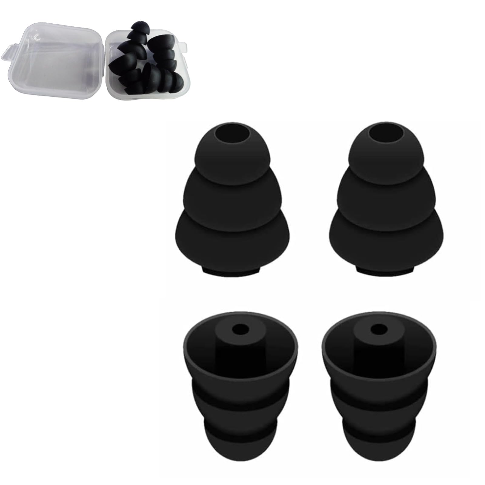 4pcs Silicone Eartips, Noise Reduction Triple Flange Replacement Earplugs, Replacement Eartips for Earbuds with 2mm Hole and Soundconducting Holes,
