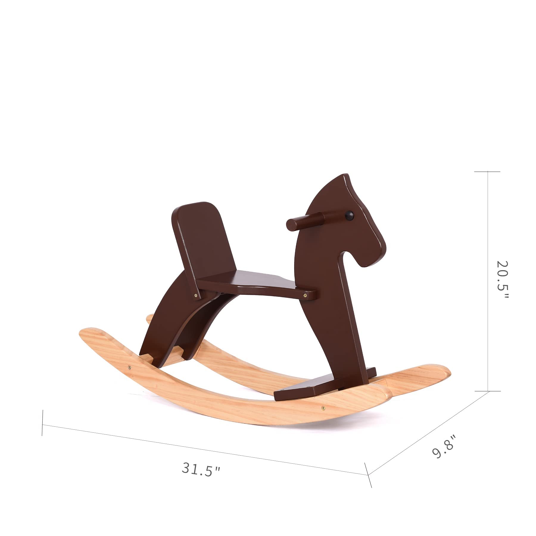 KRAND Rocking Horse Baby Ride On Toy for Kids Wooden Classic Design with Pedal and Safe Backrest Ideal Gift for Toddlers (Classic, Espresso)