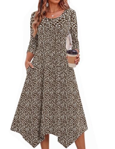 Image of Zeagoo Midi Dresses Women 2026 Dress 3 /4 Sleeve Casual Dresses with Pockets A Line Summer Beach Sundress