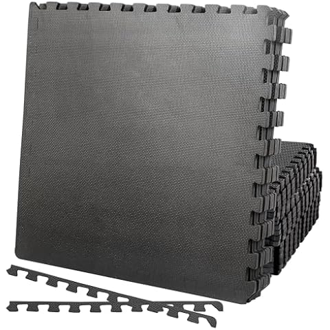 HomGarden Puzzle Exercise Mat 1/2’’ EVA Interlocking Foam Floor Mats for Exercise Equipment Home Gym Workout Mat(12 Tiles) Black Cover