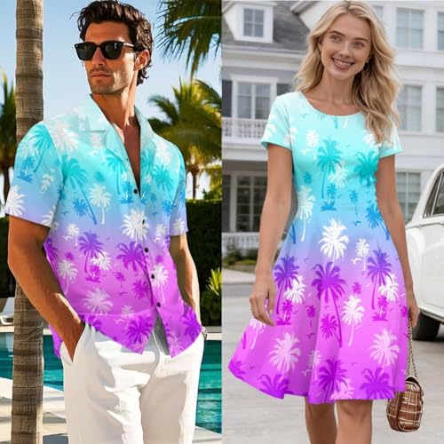 Image of AFPANQZ Couple Matching Outfit Casual Men's Button Down Shirt or Short Sleeve Summer Sundresses Dresses for Women 2026