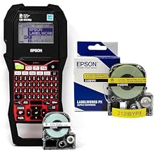 Epson LABELWORKS LW-PX700 Industrial Label Maker Kit & 212IBYPX Genuine PET Polyester Tape Cartridge - Black on Yellow Label Maker Tape, Strong Adhesive - 1/2" 12MM Wide, 30