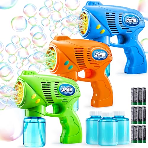 JOYIN 3 Bubble Guns Kit with 3 Solutions for Kids, Bubble Blaster for Summer Toy, Party Favors, Birthday, Outdoor & Indoor Activity, Birthday Gift by JOYIN - Used condition - US$26.16