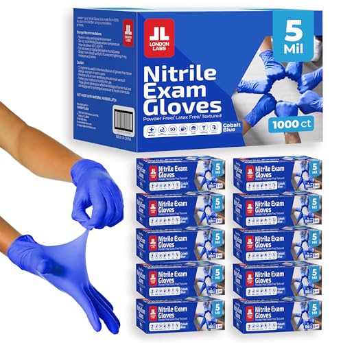 London Labs Cobalt Blue 5 Mil Nitrile Exam Gloves Disposable Latex Free | Medical Rubber Gloves for Doctors, EMT, First Aid Kit, Food Service & Cleaning | Bulk Case of (1000 CT)