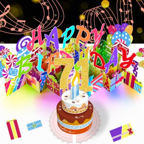 Image of 71st Pop-Up Musical Birthday Card, Blowable LED Candle for Women and Men