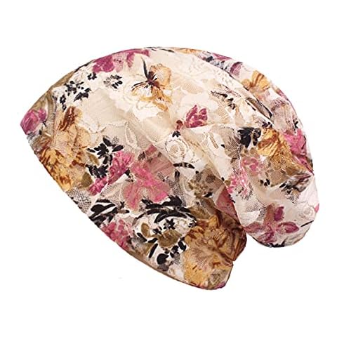 Maxpetus Spring and Autumn Floppy Beanie and Floral lace Hats (Beige) Cover