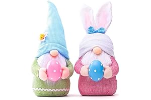Cute Easter Gnome Plush Elf with Bunny Ears Figurine, Set of 2