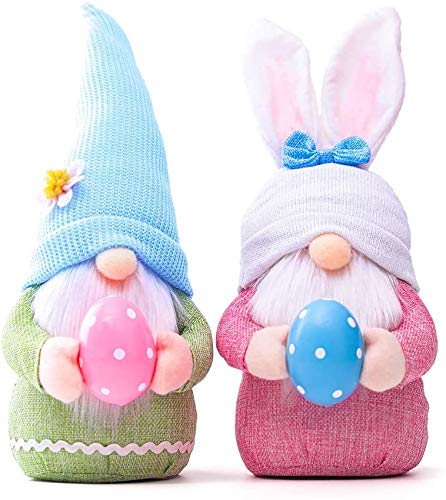 APHRODY Easter Gnome Plush Elf Decorations, 2 pcs Handmade Gnome Bunny Faceless Doll Easter Ornaments, Spring Home Decor Gifts for Women Men (A)