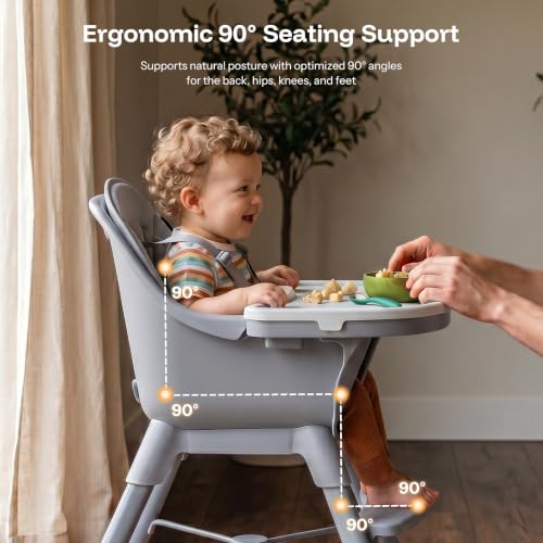 Image of HARPPA Caspio Lite High Chair, Convertible Baby Feeding Chair with Footrest | Wipeable High Chairs for Babies and Toddlers, Wide Stable Base, Reinforced X-Bracket, Adjustable Double Tray, Posture Support