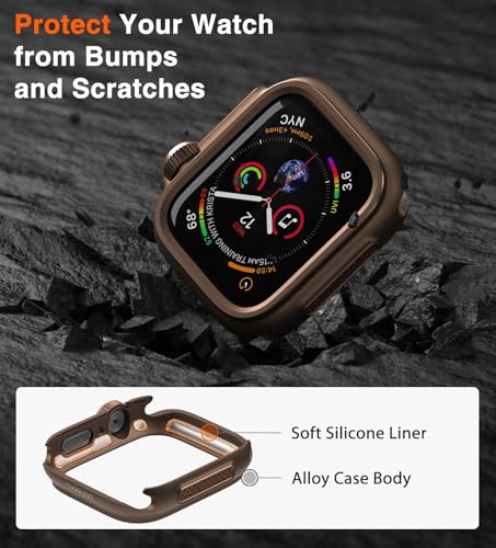 Image of ULTIMAL Metal Case Compatible with Apple Watch Series SE3 /SE2 /SE /6 /5 /4 44mm with Back Cover, Military Grade Shockproof Protective Case, Rugged Cover for iWatch 44mm (Brown)