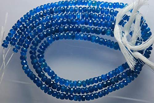 BEADS GEMSTONE 96 Cts, 13.5 Inches, Super Finest LARGE, AAA Neon Blue Apatite Faceted Rondelles Size 6.5-5mm Code-HIGH-3485