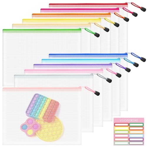 Image of 12pcs Mesh Zipper Pouch Bags, B5 Zipper Pouch, Mesh Bags with Zipper, Plastic Zipper Pouches, 12 Colors Zipper Pouches for Organizing, Board Game Storage, Travel, School Office Organize