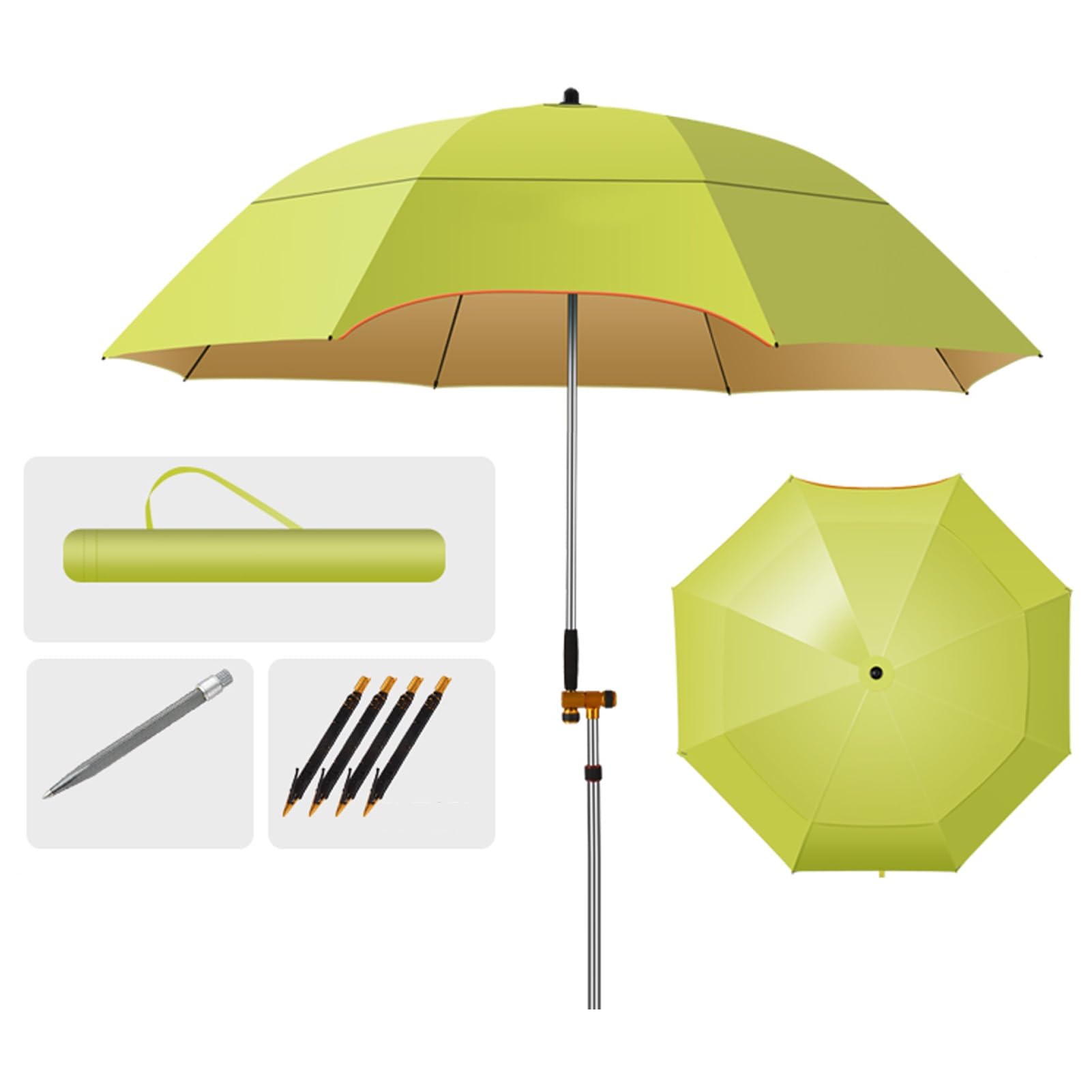 Parasol Wędkarski UV 50+, Przenośny Parasol Kempingowy 220 cm z Kotwicą Piaskową, Kąt Nachylenia Składany Wiatroodporny
