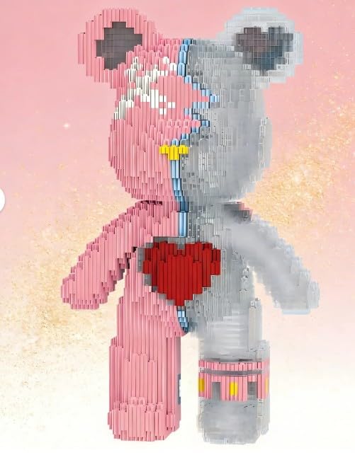 Valentine’s Love Heart Micro Building Block Bear Sculpture 27cm Tall, 2500+ PCS Creative Brick Figure - Image 2