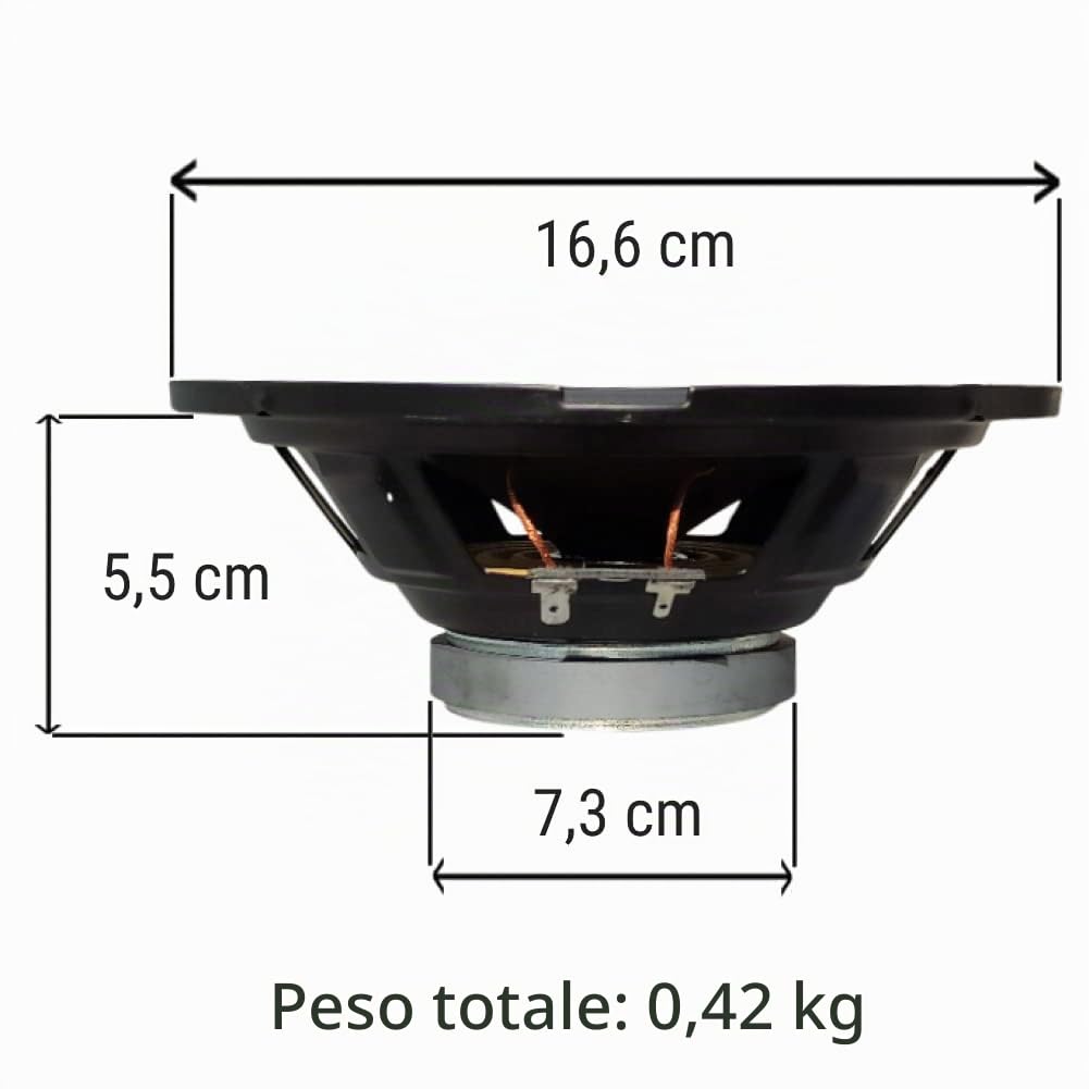 2 ALTOPARLANTI compatibile con PHONOCAR BASIC 66126 a doppio cono 16,50 cm 6,5" di diametro da 25 watt rms e 60 watt max 4 ohm 90 db auto, a coppia