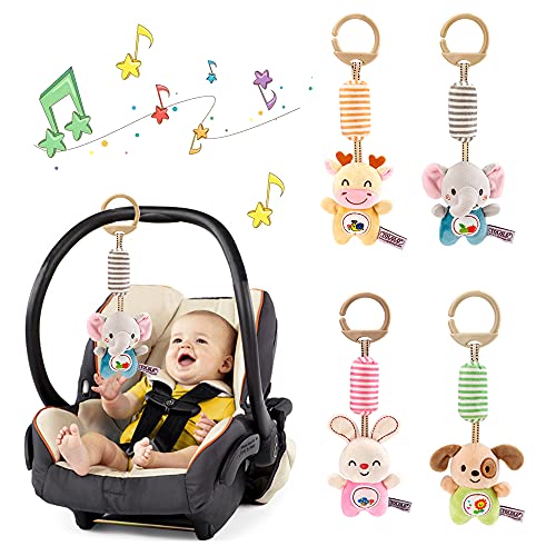 Blppldyci Baby Hanging Toys Infant Sensory Activities Car Seats Stroller Crib Games Montessori Learning Education Travel Essential for Newborns Toddlers Boys Girls Ages 3+ Months, Pack of 4