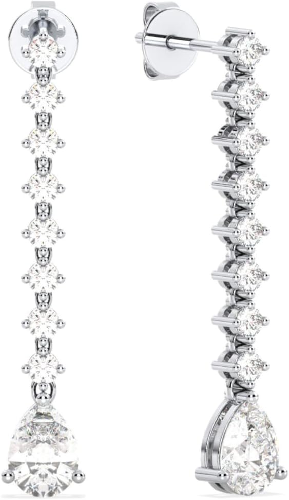 Certified 2-4.65 Carat Moissanite Dangle Earrings for Women, D Color, 925 Sterling Silver with 18K Gold Rhodium Plating Solitaire Sparkling Earring for Wedding, Anniversary, Mother’s Day Gift - Image 2