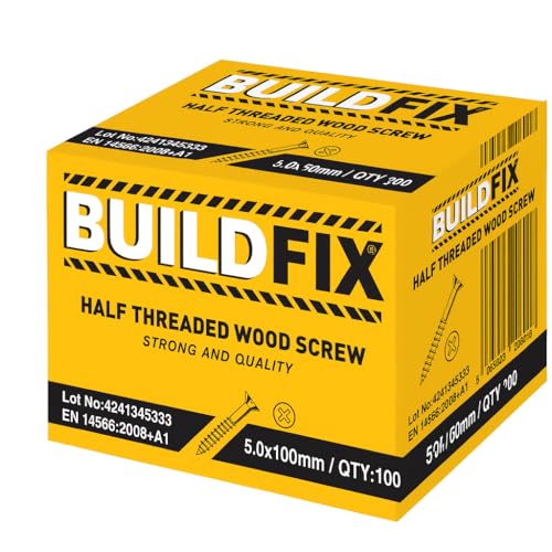 100mm Wood Screws 5mm PZ2 Partially Threaded Countersunk 100 Pack BuildFix