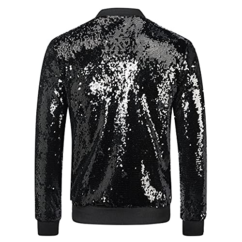YUNCLOS Women's Sequin Jacket Casual Long Sleeve Front Zip Party Bomber Blazer3