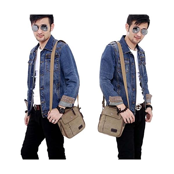 navor Vintage Canvas Crossbody Shoulder for Men - Small Lightweight Messenger Bag - Compact Carry-on Bag with Multi-Pockets - Comfy Premium Multipurpose Travel Bag - Brown - Image 6