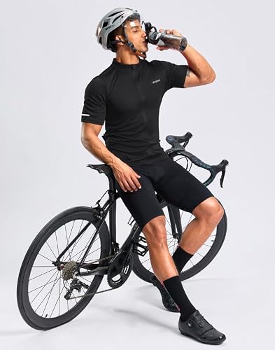 Bikewa Men's Cycling Jersey Full Zip 3+1 Rear Zipper Pockets Short Sleeve UPF50+ Bike Bicycle Riding Shirt Moisture Wicking MTB Biker Road Biking Shirts for Men(Black,2XL)