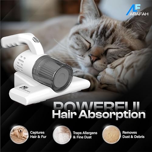 Image of ARAFAH Dust Mite Vacuum Cleaner with UV Light | 2800Pa Strong Suction, 2000mAh Battery | Dust Mite Remover for Bacteria & More | Handheld Design Ideal for Sofas, Mattresses, Car Seats & Upholstery