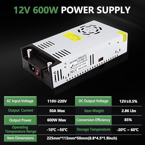 12V 50A 600W AC to DC Converter for LED Strip CCTV and Car Devices (DC12V)