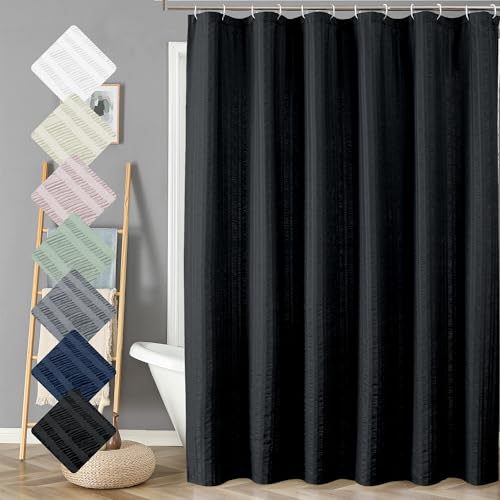 Aiyufeng Moga Extra Long Black Shower Curtain 96 Inch Long, Embossed Texture Fabric Bathroom Shower Curtain, Large Hotel Bath Curtain with 12 Holes, 72Wx96H, Black
