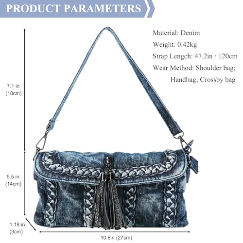 Image of Fashion Crossbody Bag Denim Purse with Rhinestones Y2K Jean Handbag for Women | Washed Denim