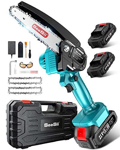 Mini Chainsaw 6-Inch Mini Chainsaw Cordless 12 Pc Tool Set, Seesii Battery Chainsaw With 2X Big Batteries, 2.62Lbs Handheld Electric Power Chain Saw With Safety Lock For Tree Trimming Wood Cutting… #TOP6