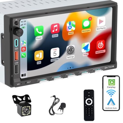 Alondy Double Din Car Stereo Compatible with [Wireless] Apple CarPlay Android Auto 7 Touchscreen Bluetooth AM/FM/RDS Radio USB (Fast Charge 3A) Backup Camera