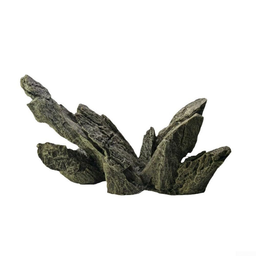 Decorazione per acquario, in resina, decorazione realistica, roccia verde per acquario, robusta pianta artificiale per nascondiglio per creature acquatiche, 36 x 8 x 26 cm (9917)