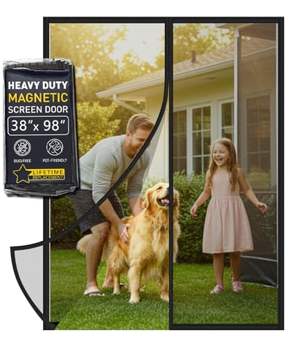Magnetic Screen Door, IKSTAR Mosquito Net, Keep Bugs Out, Let Cool Breeze in - Self Sealing Magnets - Magnet Closure Mosquito Net - Curtain Works with Pet, Sliding, Single Door-38×98"
