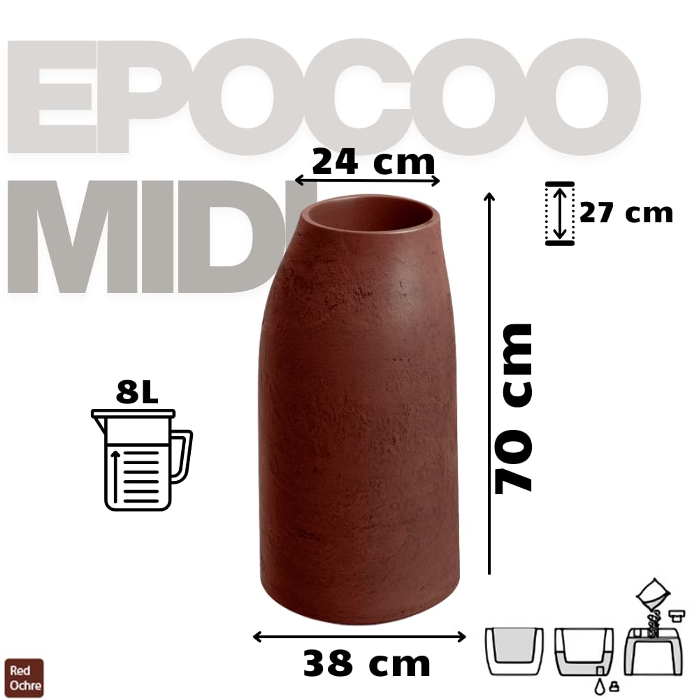 Blumentopf EPOCCO 38x70 cm Red Ochre | Mit Pflanzeinsatz, antike Keramikoptik, für Garten Terrasse und Innenbereich, wetterfest, langlebig, dekoratives Design