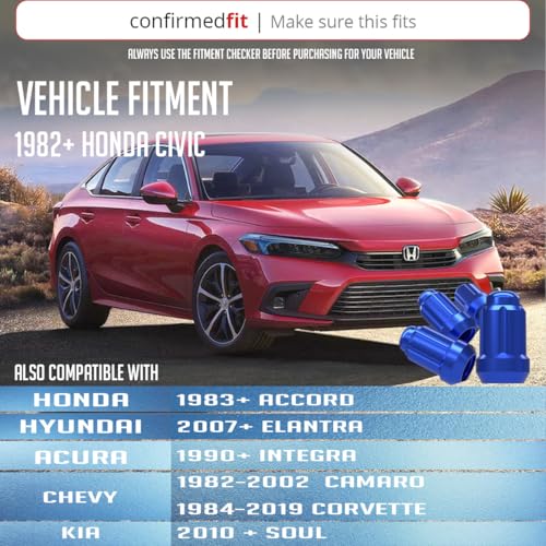 Image of Wheel Accessories Parts 20 Pcs M12x1.5 12x1.5 Thread Car Spline 1.38 inch 35mm Long Lug Nuts Blue Spline Hex Fits Many Chevy Honda KIA Hyundai Passenger Vehicles