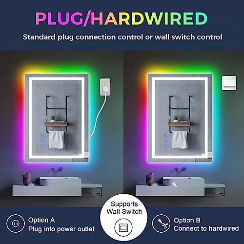 Sovela 24 X 32 Inch Rgb Led Bathroom Mirror With Light, Smart Lighted Vanity Mirror For Wall With Anti-Fog, Dimmable, Touch Control, Memory Function (Rgb Backlit + Front Light) #TOP6
