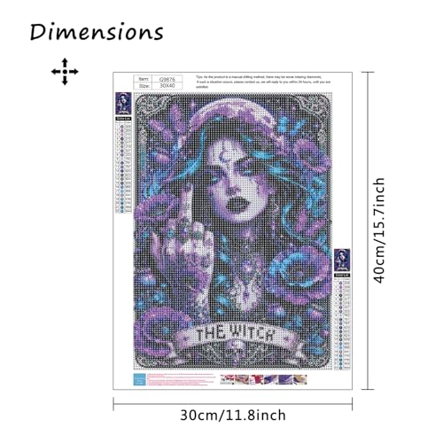 Image of MBNTJHT Gothic Diamond Art Kits for Adults,Witch Tarot Diamond Painting Kit for Adult Beginners,5D DIY Full Drill Round Rhinestone Gem Art Crafts Painting Kit for Home Wall Decor 12X16 Inch.