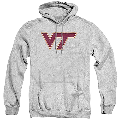 Virginia Tech Official Distressed Primary Unisex Adult Pull-Over Hoodie,Athletic Heather, Large